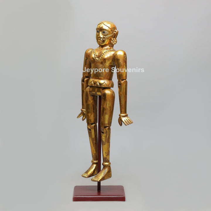 Handcrafted Antique Gold Wooden Puppet Figures Set