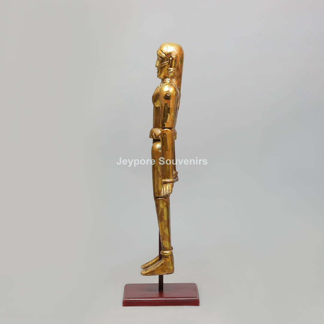 Handcrafted Antique Gold Wooden Puppet Figures Set