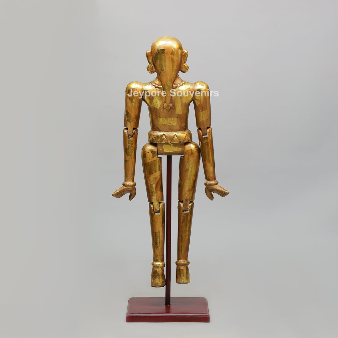 Handcrafted Antique Gold Wooden Puppet Figures Set