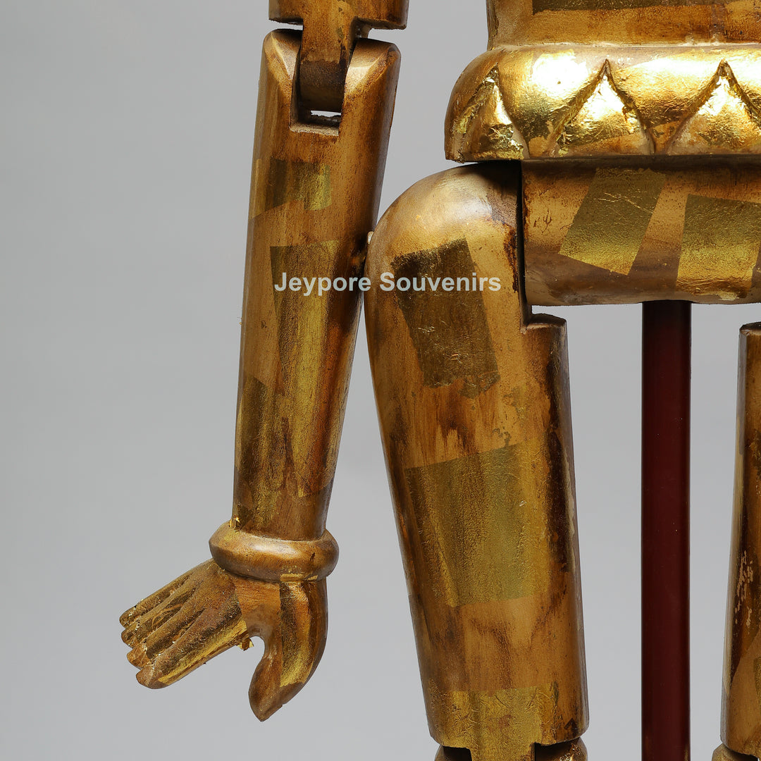Handcrafted Antique Gold Wooden Puppet Figures Set