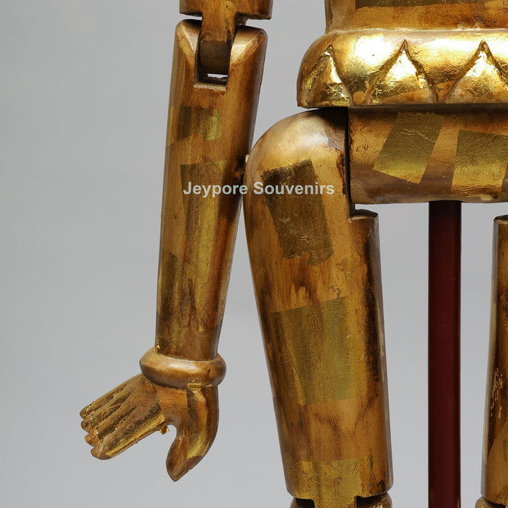 Handcrafted Antique Gold Wooden Puppet Figures Set
