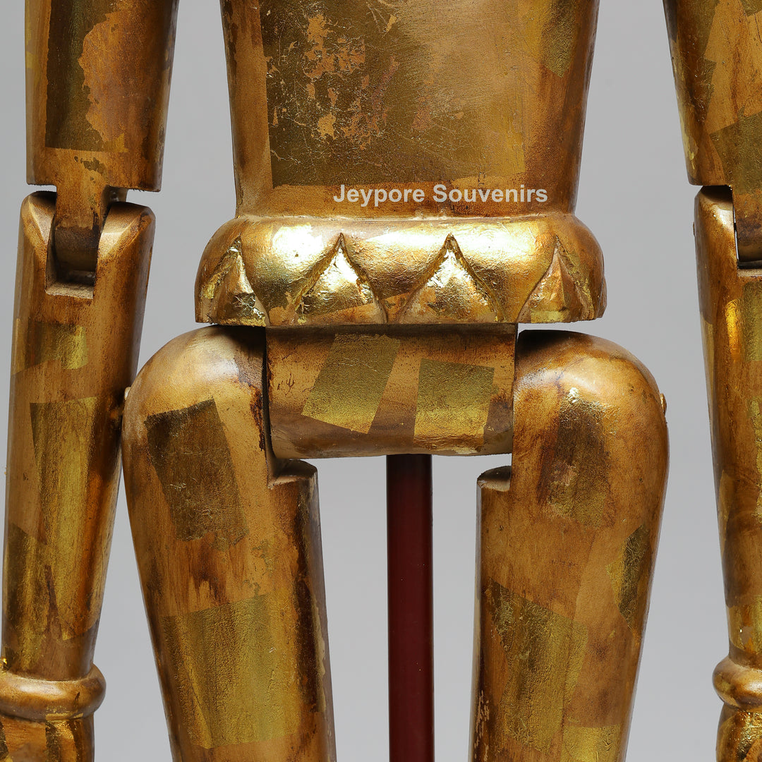 Handcrafted Antique Gold Wooden Puppet Figures Set