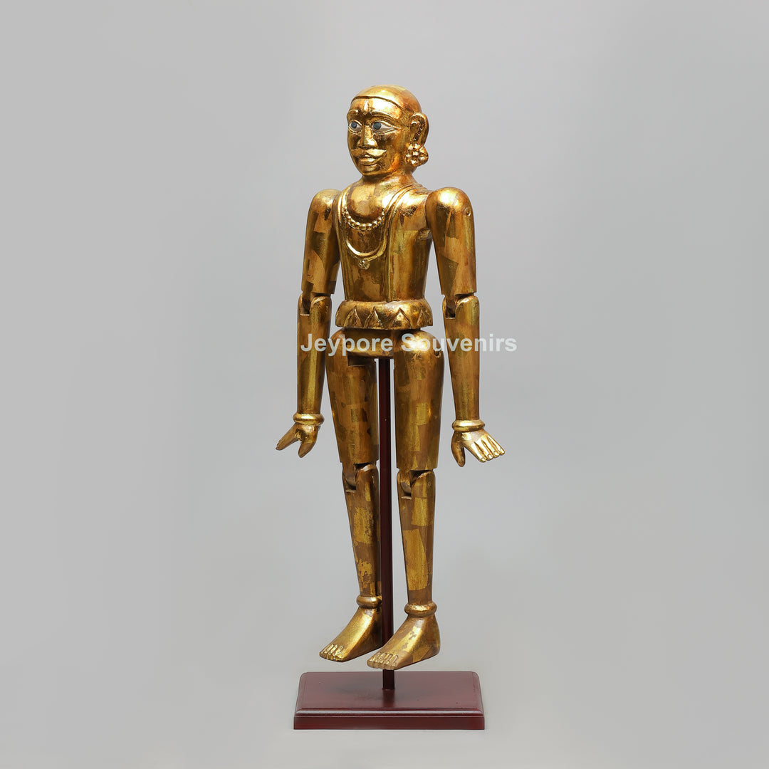 Handcrafted Antique Gold Wooden Puppet Figures Set
