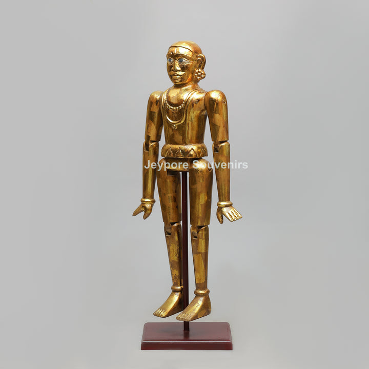 Handcrafted Antique Gold Wooden Puppet Figures Set