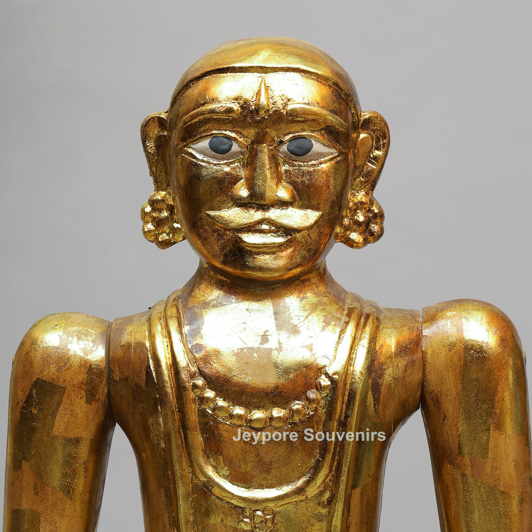 Handcrafted Antique Gold Wooden Puppet Figures Set