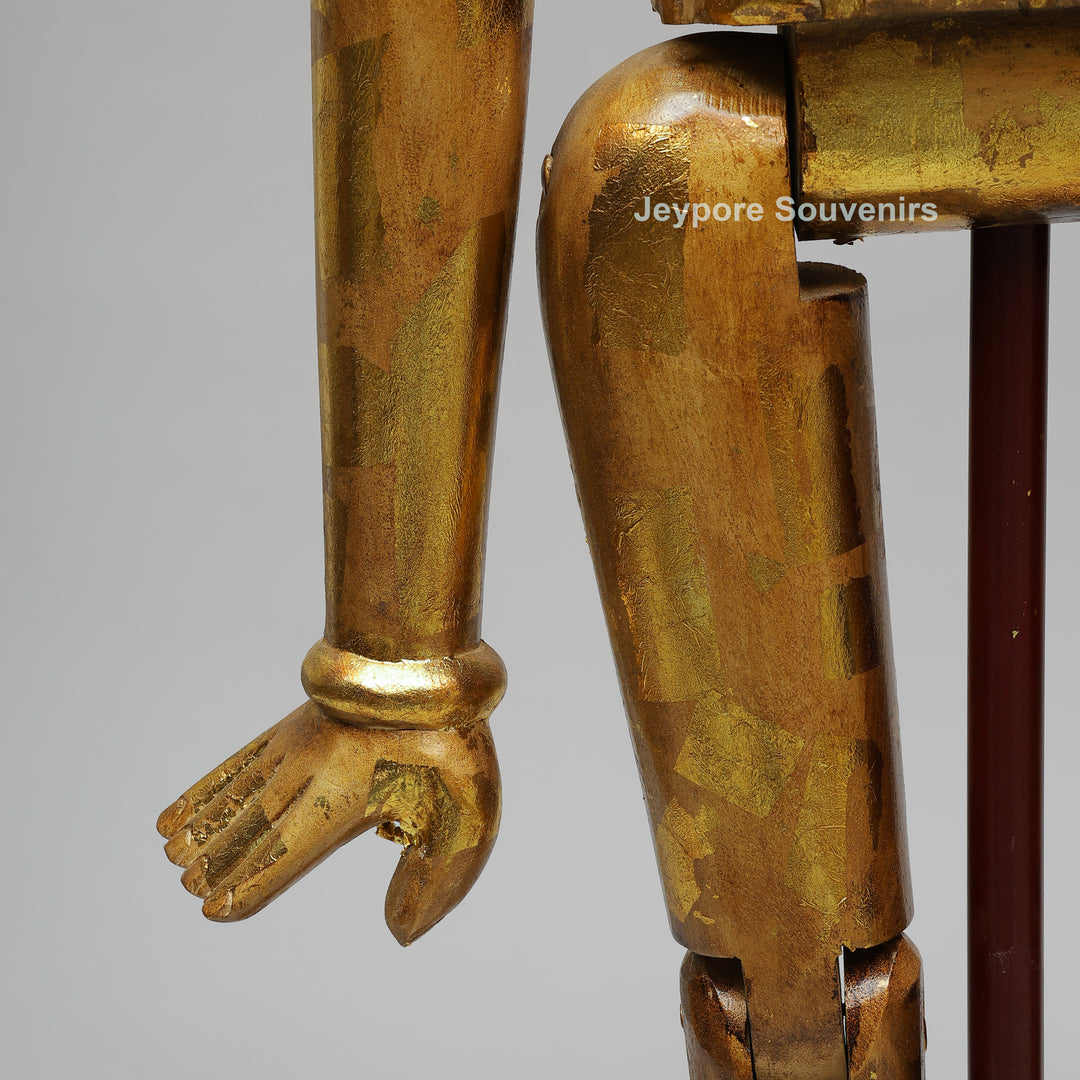 Handcrafted Antique Gold Wooden Puppet Figures Set