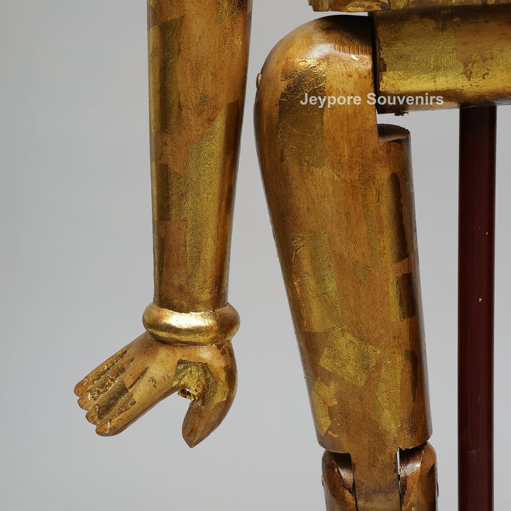 Handcrafted Antique Gold Wooden Puppet Figures Set