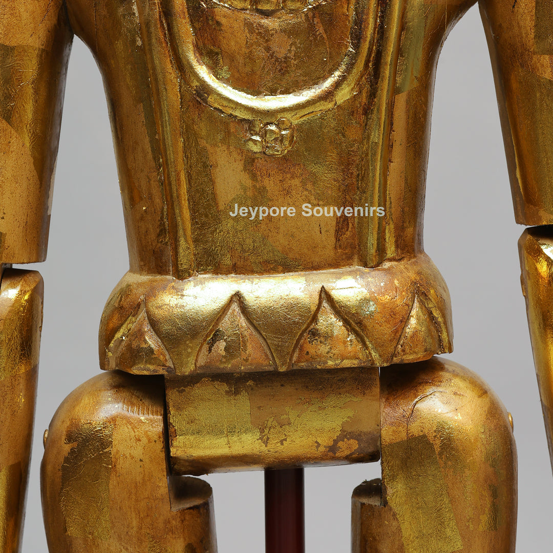 Handcrafted Antique Gold Wooden Puppet Figures Set