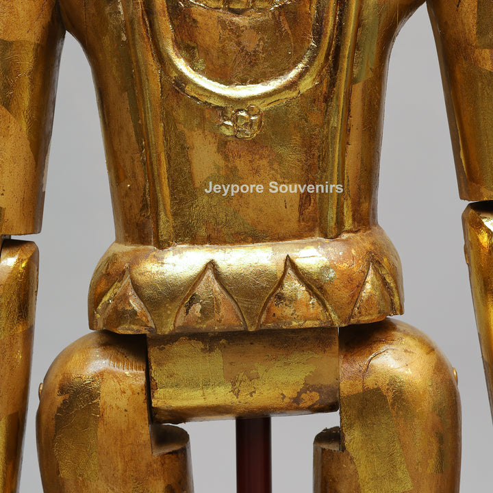Handcrafted Antique Gold Wooden Puppet Figures Set