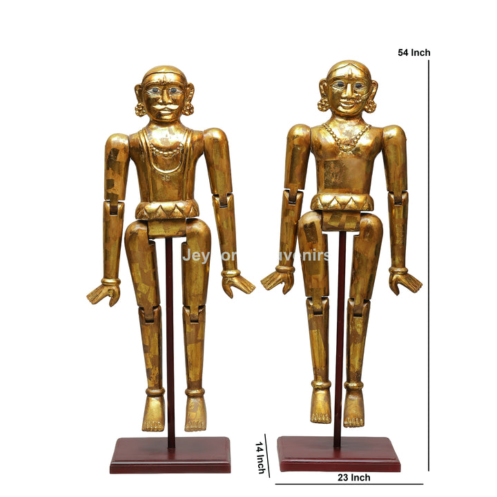 Handcrafted Antique Gold Wooden Puppet Figures Set