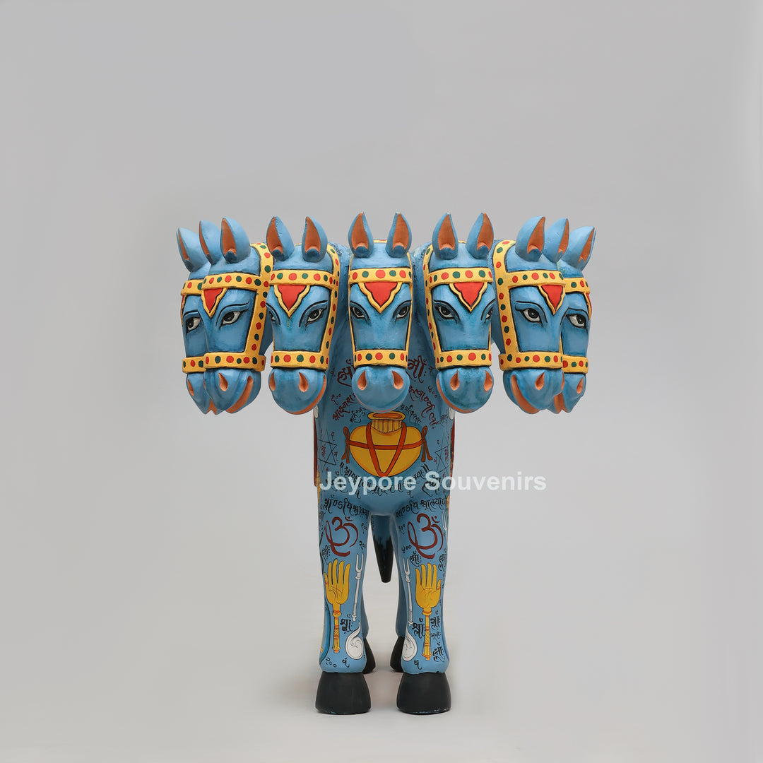 Hand-Painted Rajasthani Seven-Headed Horse Sculpture