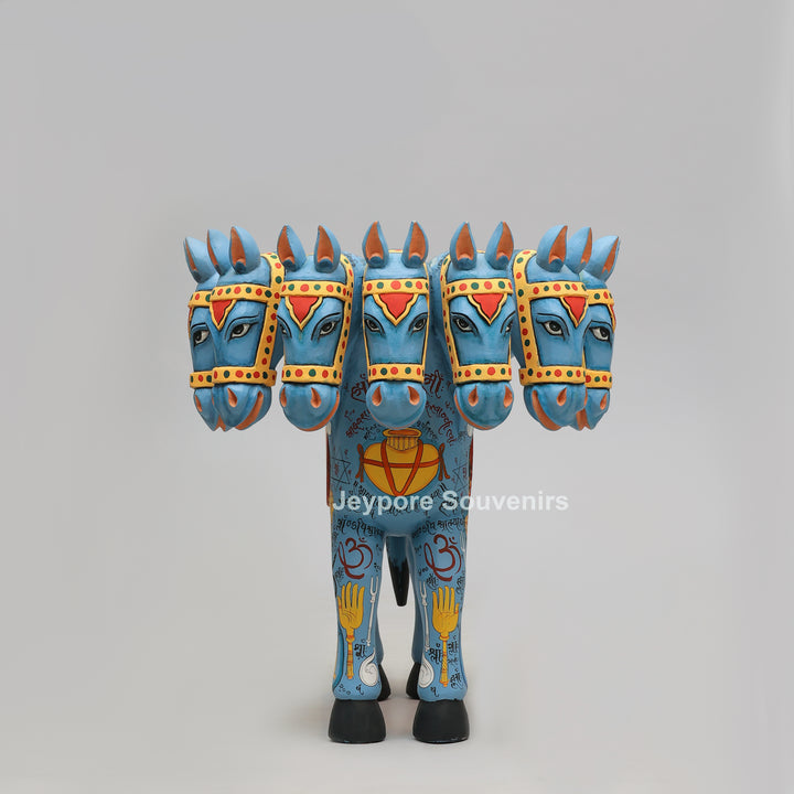 Hand-Painted Rajasthani Seven-Headed Horse Sculpture