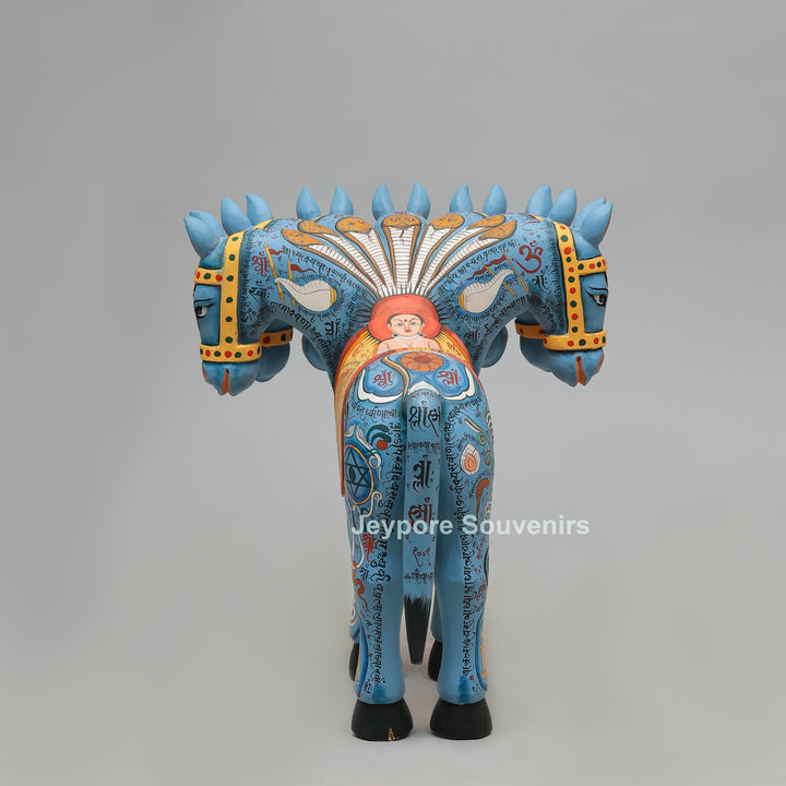Hand-Painted Rajasthani Seven-Headed Horse Sculpture