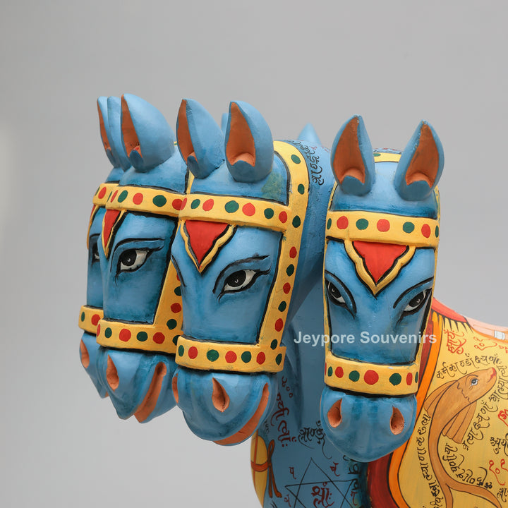 Hand-Painted Rajasthani Seven-Headed Horse Sculpture