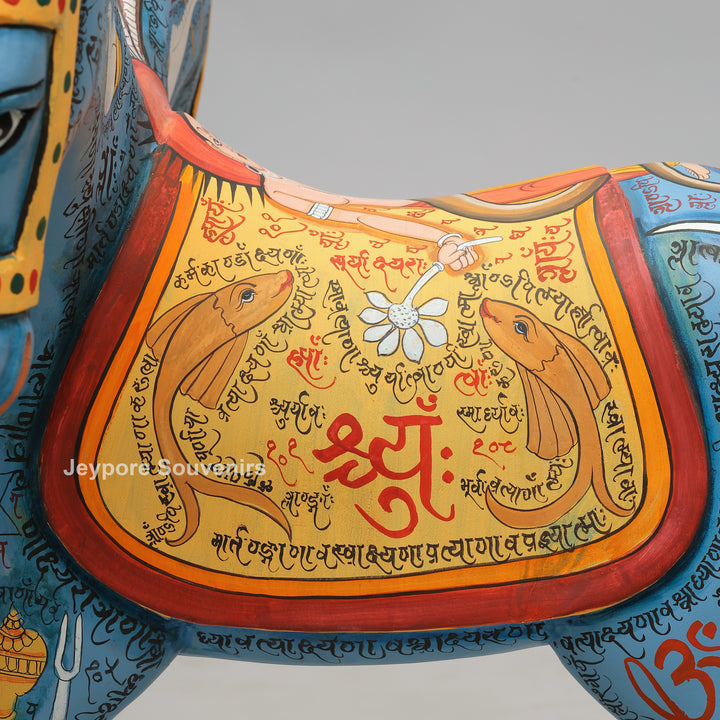 Hand-Painted Rajasthani Seven-Headed Horse Sculpture