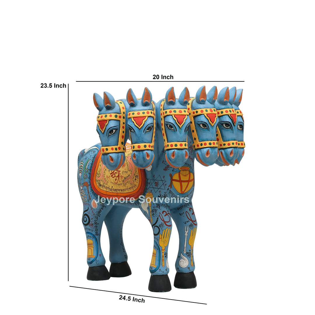 Hand-Painted Rajasthani Seven-Headed Horse Sculpture