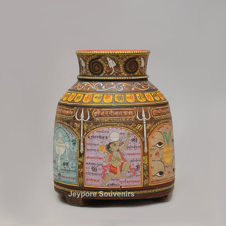 Hand-Painted Traditional Indian Wooden Decorative Pot