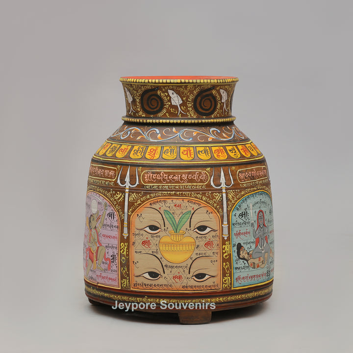 Hand-Painted Traditional Indian Wooden Decorative Pot