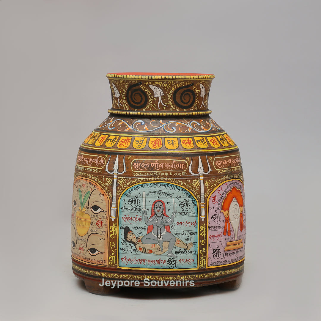 Hand-Painted Traditional Indian Wooden Decorative Pot