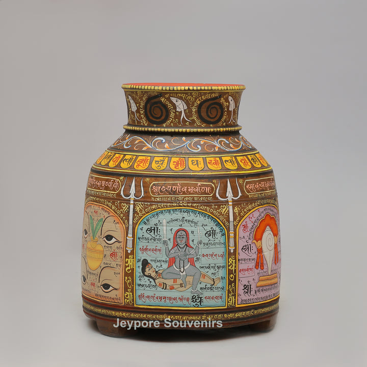 Hand-Painted Traditional Indian Wooden Decorative Pot