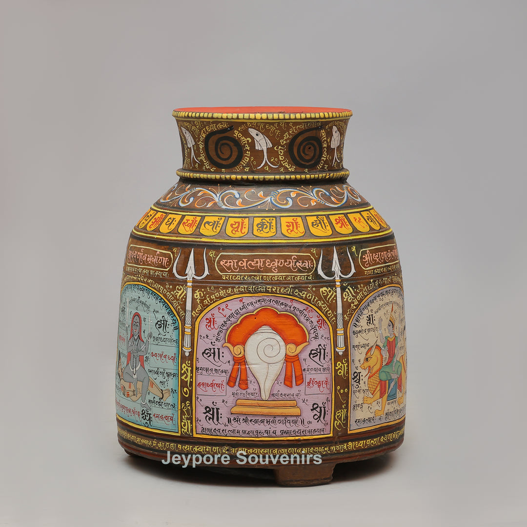 Hand-Painted Traditional Indian Wooden Decorative Pot