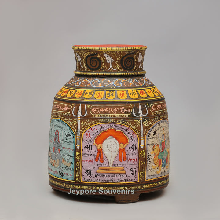 Hand-Painted Traditional Indian Wooden Decorative Pot