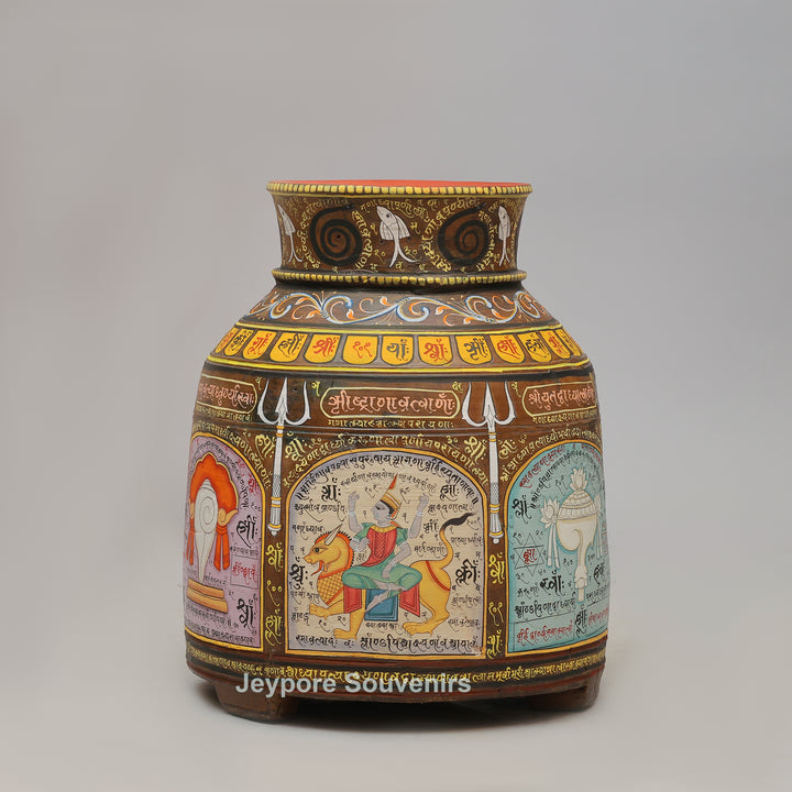 Hand-Painted Traditional Indian Wooden Decorative Pot