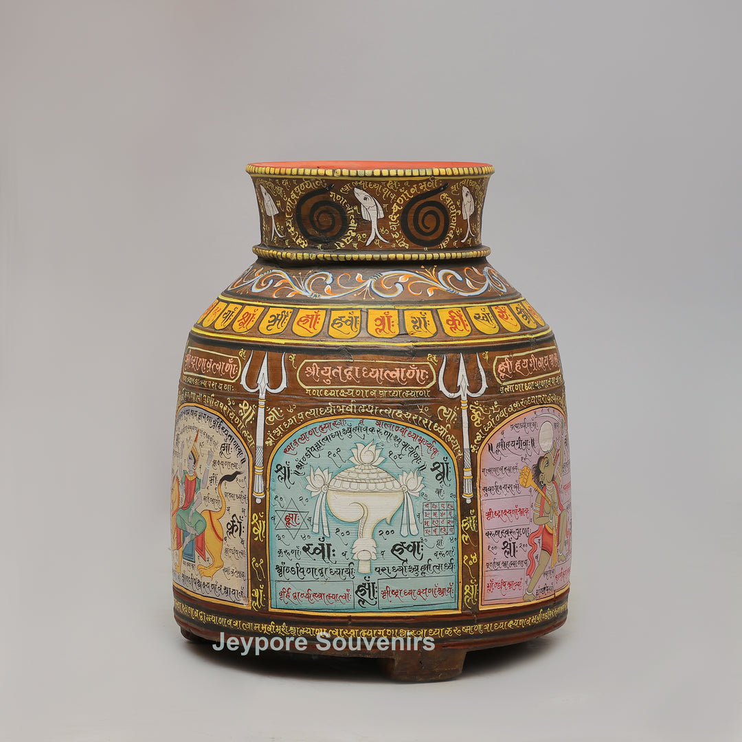 Hand-Painted Traditional Indian Wooden Decorative Pot