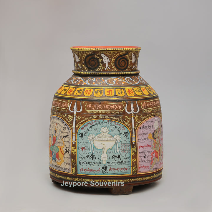 Hand-Painted Traditional Indian Wooden Decorative Pot