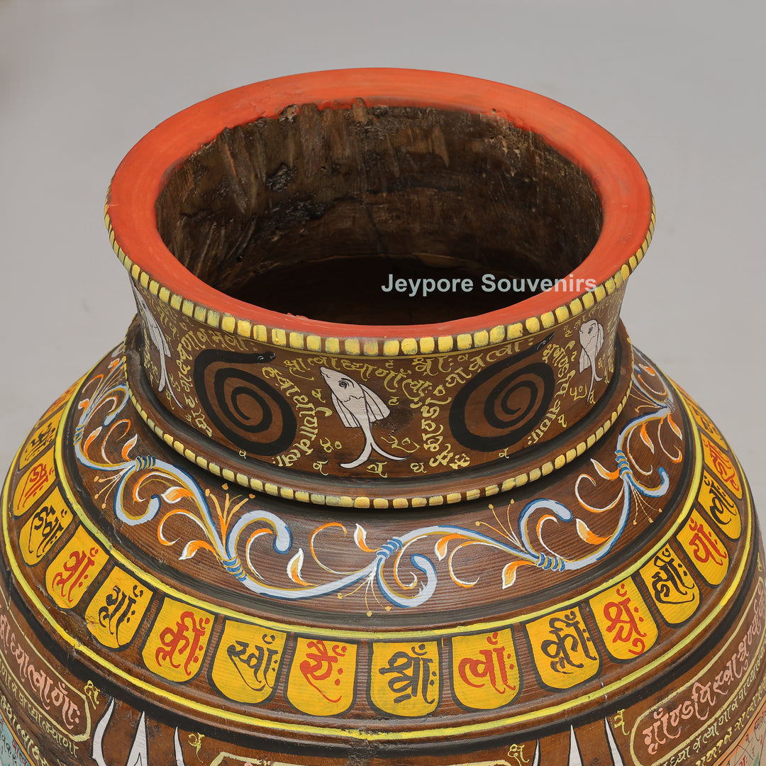 Hand-Painted Traditional Indian Wooden Decorative Pot