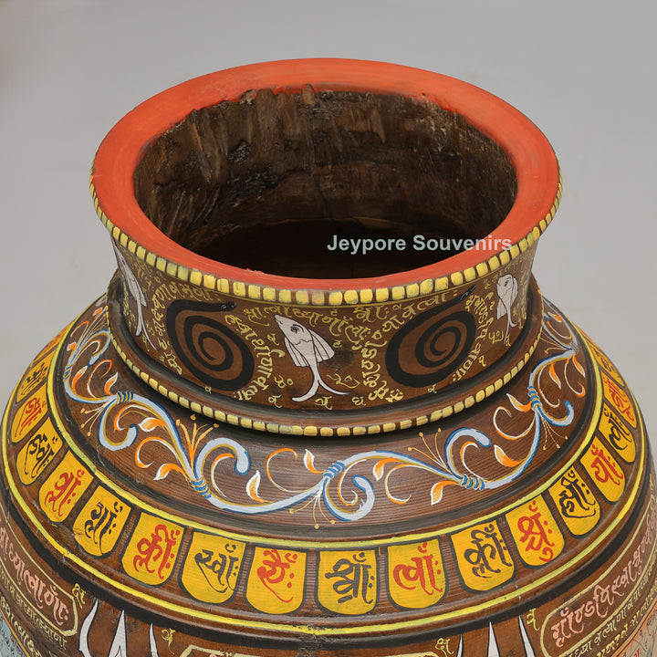Hand-Painted Traditional Indian Wooden Decorative Pot
