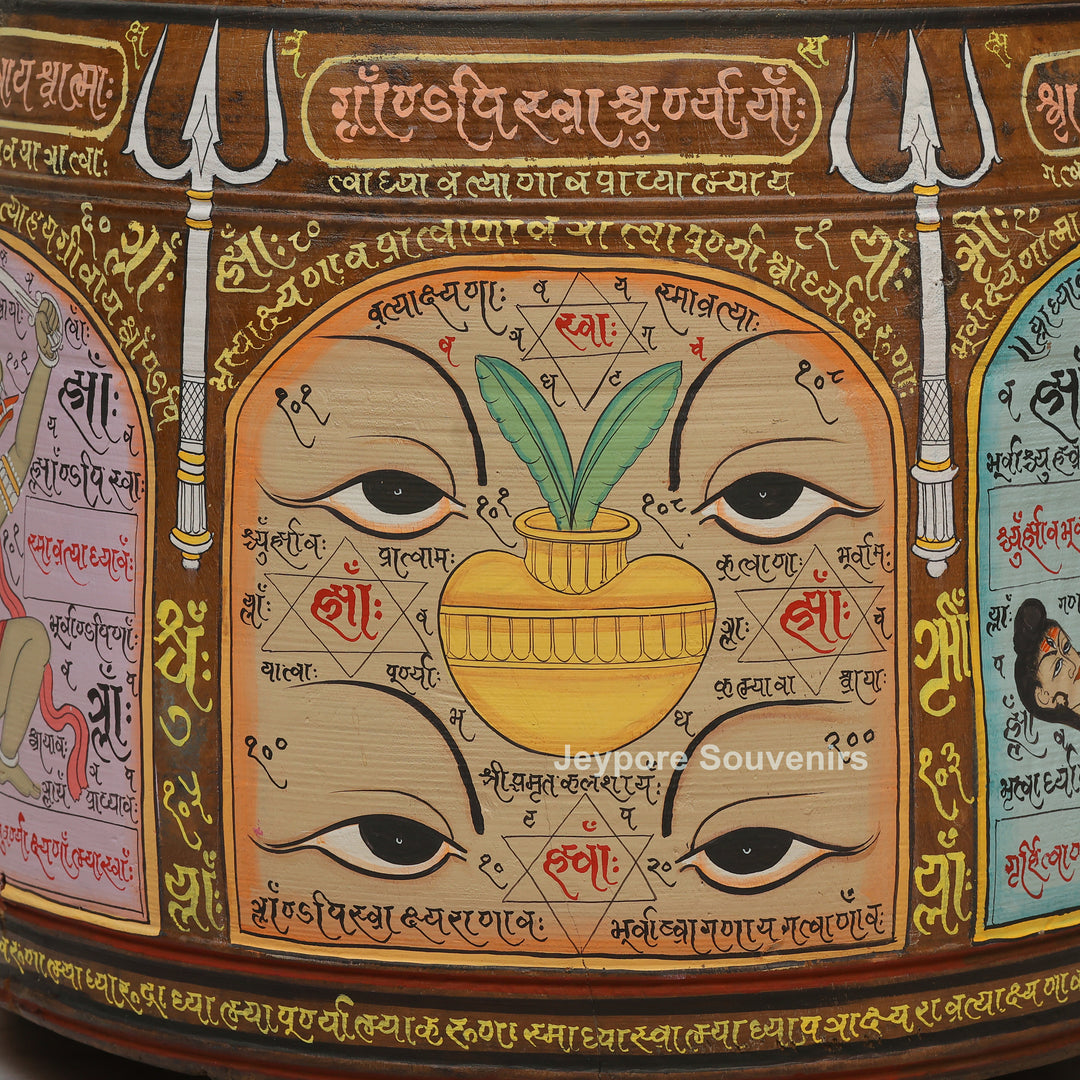 Hand-Painted Traditional Indian Wooden Decorative Pot