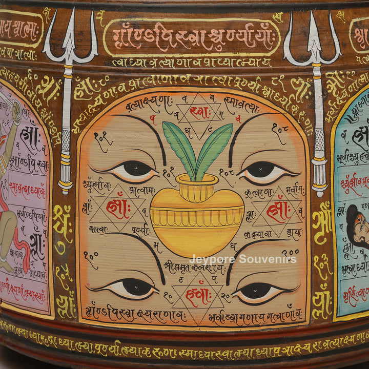Hand-Painted Traditional Indian Wooden Decorative Pot