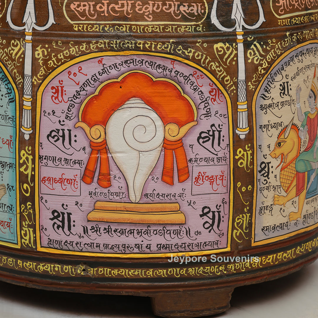 Hand-Painted Traditional Indian Wooden Decorative Pot