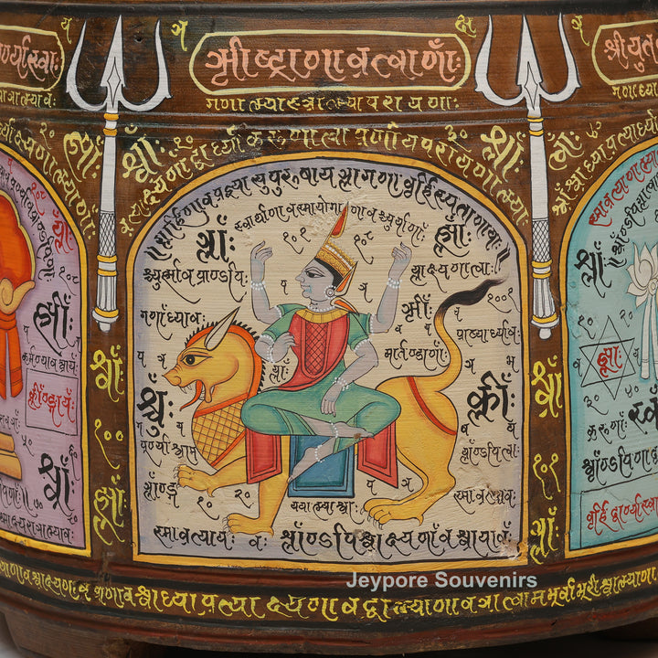 Hand-Painted Traditional Indian Wooden Decorative Pot