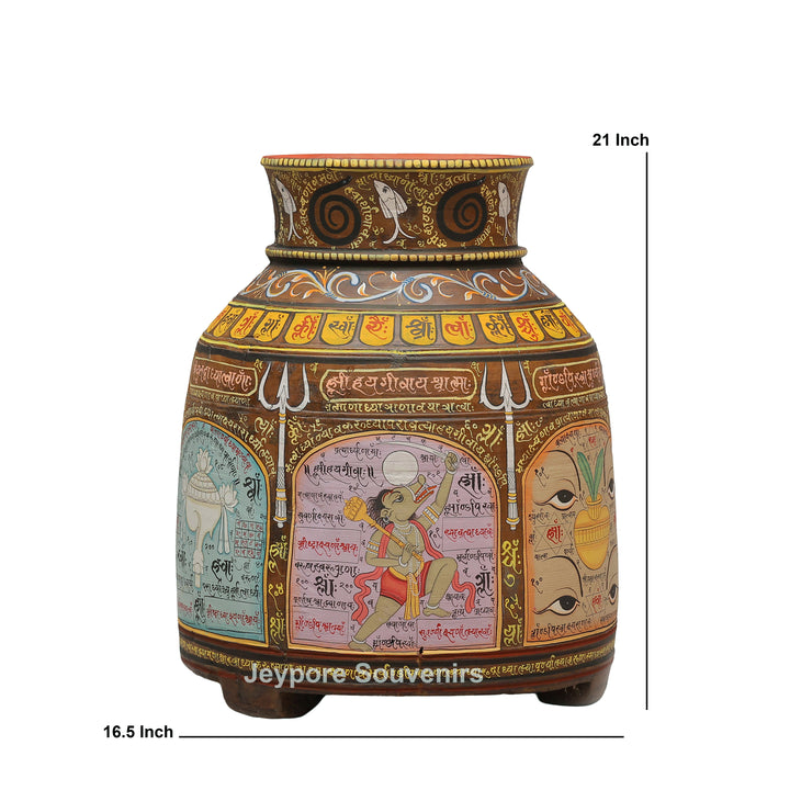 Hand-Painted Traditional Indian Wooden Decorative Pot