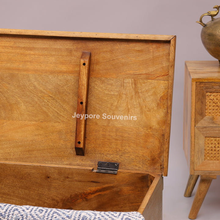 Hand-Carved Wooden Storage Trunk with Floral Panel