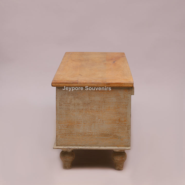 Hand-Carved Wooden Storage Trunk with Floral Panel