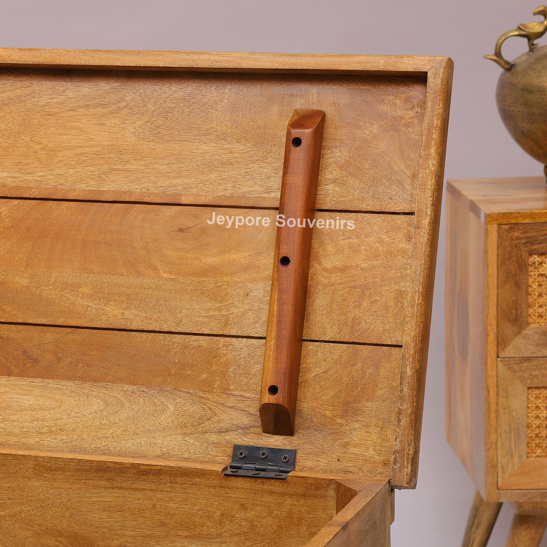 Hand-Carved Solid Mango Wood Storage Trunk with Traditional Floral Design