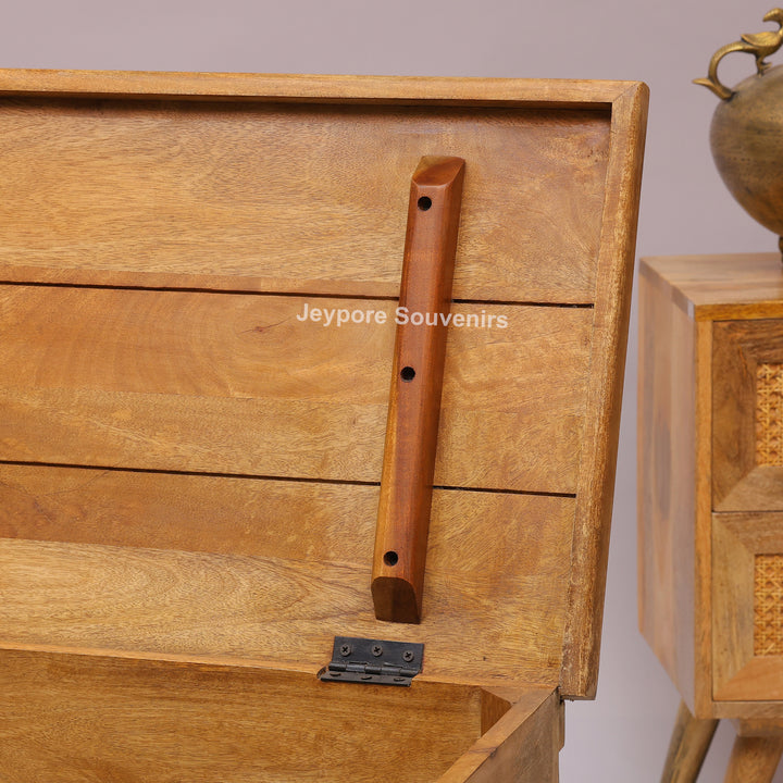 Hand-Carved Solid Mango Wood Storage Trunk with Traditional Floral Design