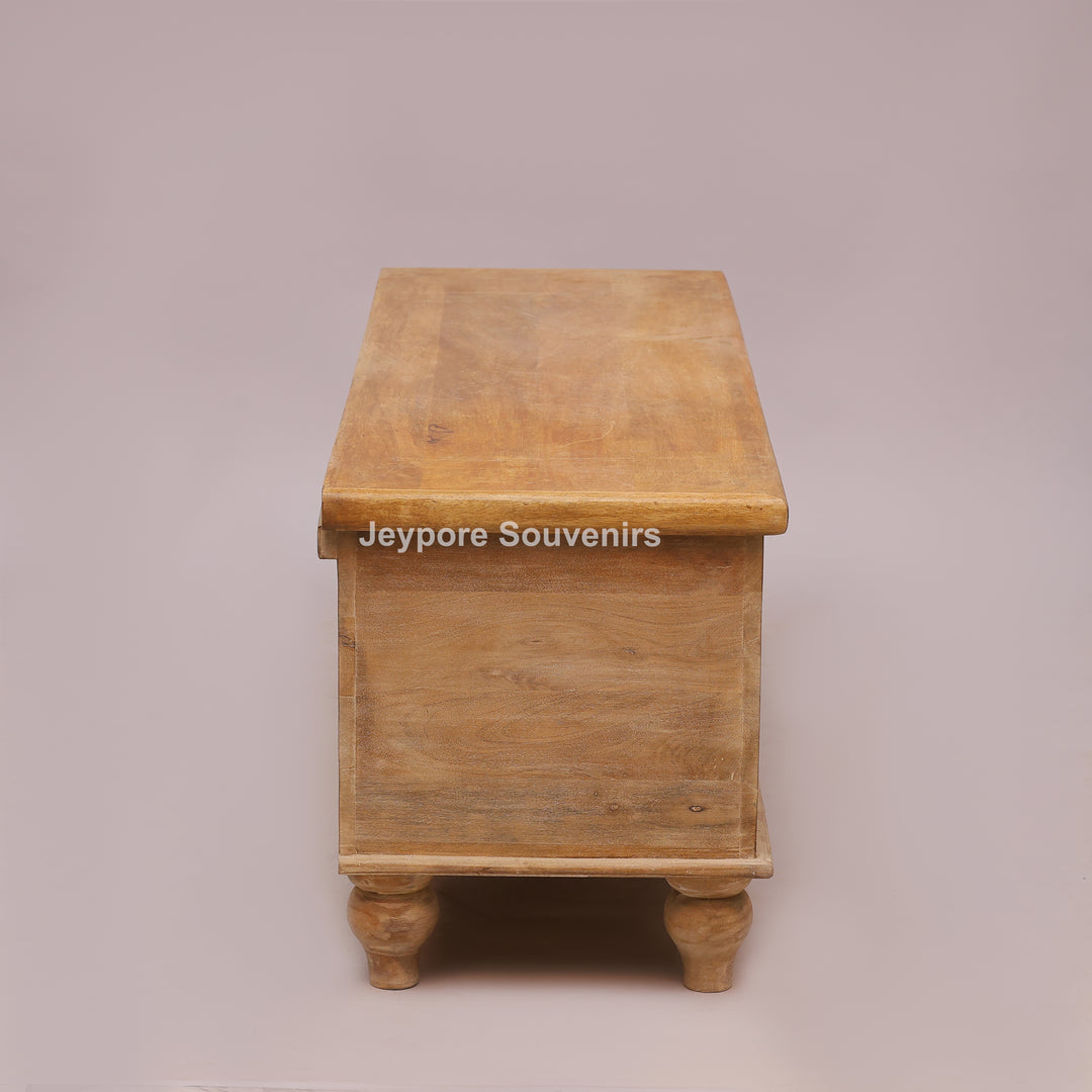 Hand-Carved Solid Mango Wood Storage Trunk with Traditional Floral Design