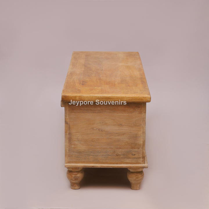 Hand-Carved Solid Mango Wood Storage Trunk with Traditional Floral Design