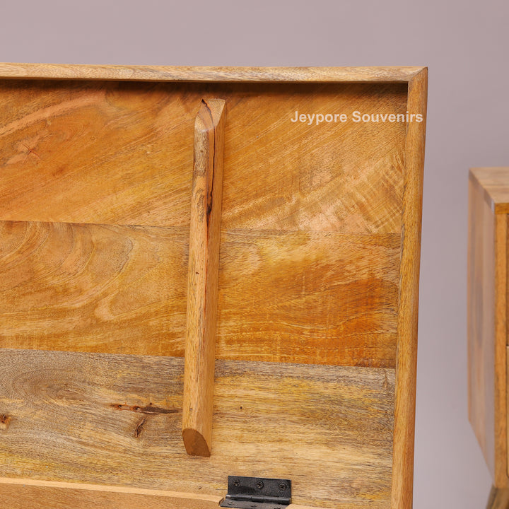 Hand-Carved Wooden Storage Trunk with Geometric &amp; Circular Motifs