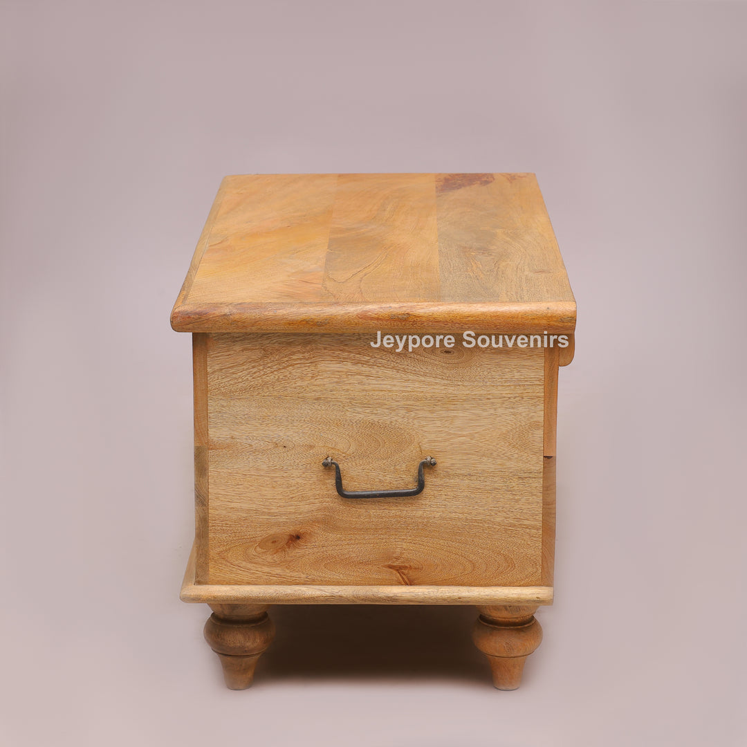 Hand-Carved Wooden Storage Trunk with Geometric &amp; Circular Motifs