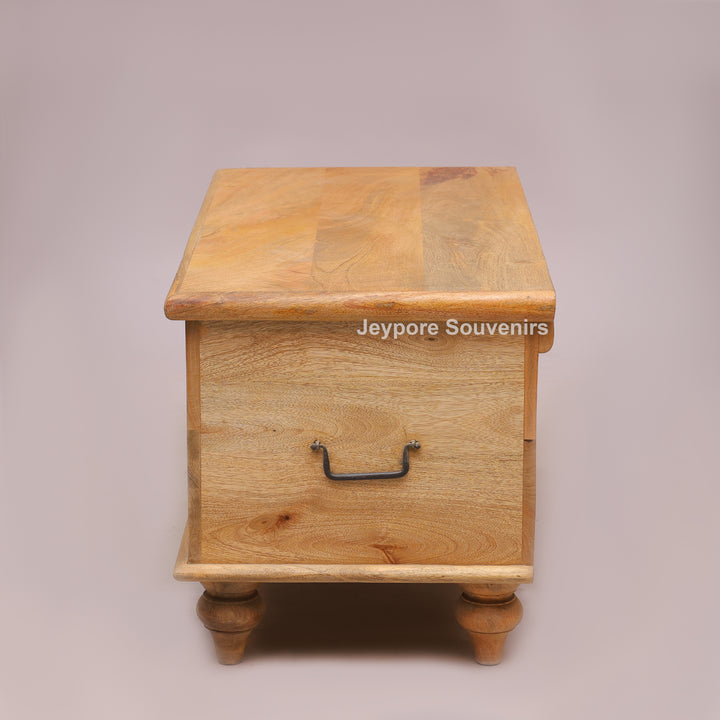 Hand-Carved Wooden Storage Trunk with Geometric &amp; Circular Motifs