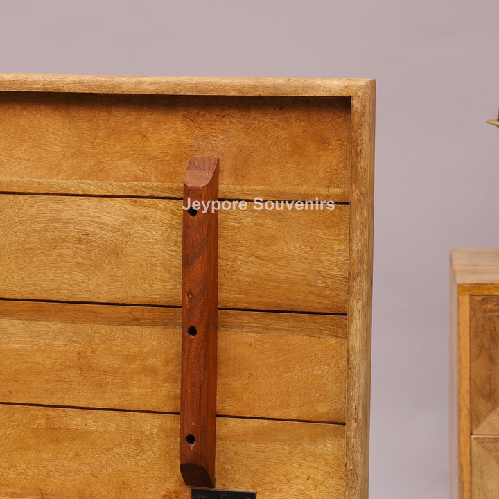 Hand-Carved Solid Wood Storage Trunk with Floral Mandala Design