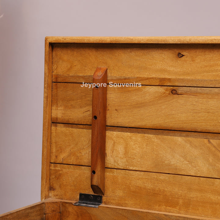 Hand-Carved Solid Wood Storage Trunk with Floral Mandala Design