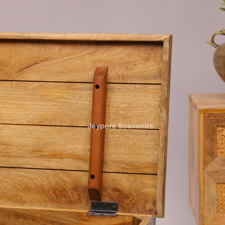 Hand-Carved Wooden Storage Trunk with Floral Distressed Grey Finish