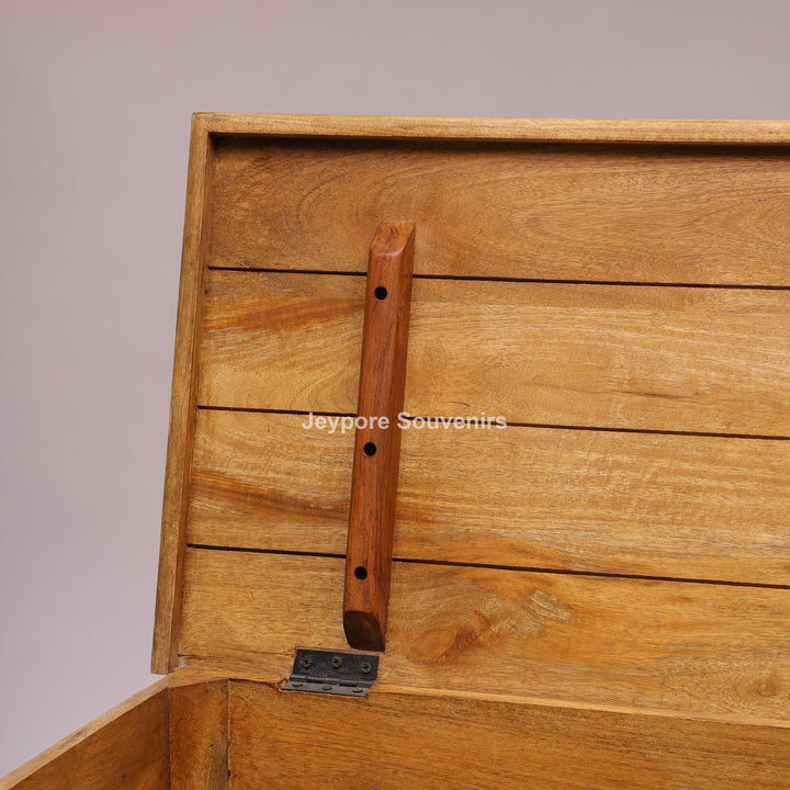Hand-Carved Wooden Storage Trunk with Floral Distressed Grey Finish