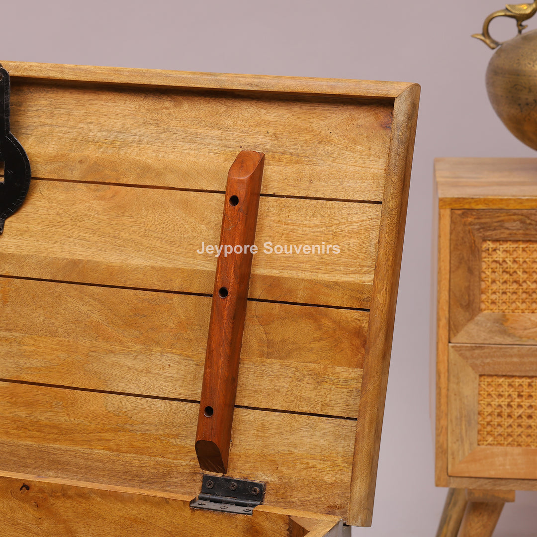 Hand-Carved Wooden Storage Trunk with Distressed Grey Finish